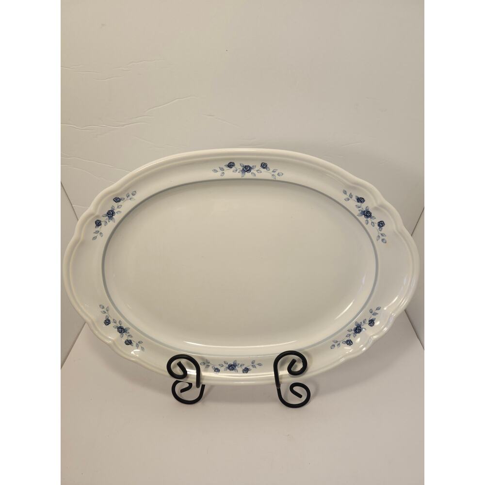 Pfaltzgraff Poetry Blue Rose Vintage Oval Platter Tray Serving 14.5" Glossy